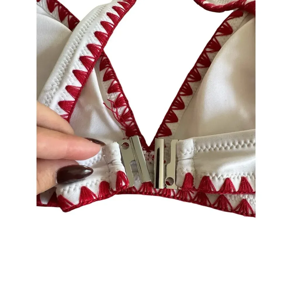 CUPSHE White Red Contrast Bikini Top Size M Cross Back Padded Swim Bralette